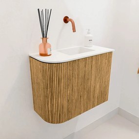 Mondiaz Joya 50cm toiletmeubel ronding links oak met wastafel faye rechts zonder kraangat talc