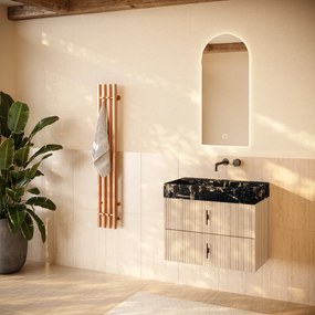 Muebles Murcia badmeubel ribbelfront 80cm naturel eiken met Portoro Gold wastafel zonder kraangat