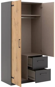 Goossens Basic Kledingkast Bastion, 91 cm breed, 197 cm hoog, 1x draaideur links en 1x spiegeldeur en 2x lade in kleur van romp rechts