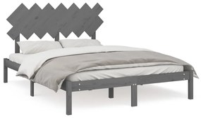 vidaXL Bedframe massief hout grijs 150x200 cm 5FT King Size