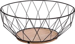 Secret de Gourmet Fruitschaal met Houten Bodem - Ø 28 cm - Zwart - Metaal