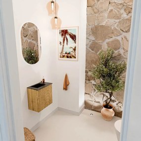 Mondiaz Joya DLux 40cm toiletmeubel oak met wastafel faye links 1 kraangat lava