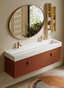 Muebles Calas badmeubel ribbelfront 160cm terracotta met solid surface wastafel met kraangaten