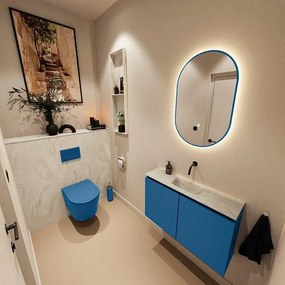 MONDIAZ TURE-DLUX 80cm toiletmeubel Jeans. EDEN wastafel Ostra positie midden. Zonder kraangat. TUREDX80JEAM0OST