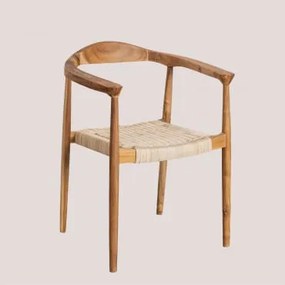 Set Van 2 Eetkamerstoelen Met Armleuningen In Rotan En Teakhout Kiemer Natuurlijk - Sklum
