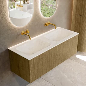 Mondiaz Kurve-dlux 120cm badmeubel dusk met 1 lade en wastafel leaf dubbel zonder kraangat opalo
