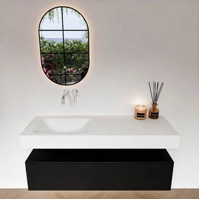 Zaro Alan badmeubel 130cm urban 1 lade met vrijhangende wastafel cloud links zonder kraangat talc