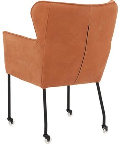 Goossens Excellent Eetkamerstoel Leogang bruin leer met armleuning en met wielen, elegant chic