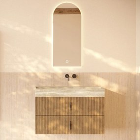 Muebles Murcia badmeubel ribbelfront 100cm eiken met White Travertin wastafel zonder kraangat