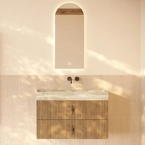 Muebles Murcia badmeubel ribbelfront 100cm eiken met White Travertin wastafel zonder kraangat