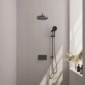 Brauer Stripe inbouw regendouche met 25cm hoofddouche, gebogen muurarm, 3 standen handdouche en glijstang set 35 gunmetal geborsteld PVD