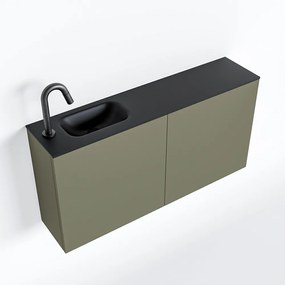 Zaro Polly toiletmeubel 100cm army met zwarte wastafel met kraangat links