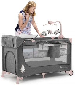 Kinderkraft Babybed JOY met accessoires inklapbaar roze en grijs