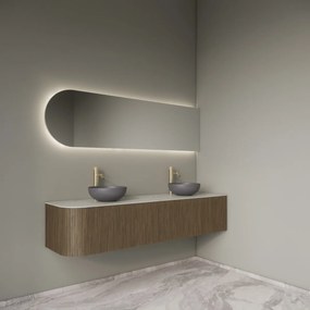 Gliss Design Alluro badmeubel ribbelfront met ronding links 180cm ash grey en wit marmer toppaneel