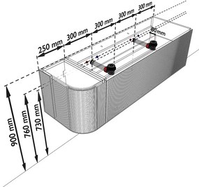 Mondiaz Kurve-dlux 145cm badmeubel ronding links ruby met 1 lade en deur en wastafel leaf dubbel/rechts 2 kraangaten opalo