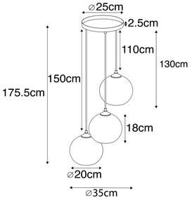 Smart hanglamp met dimmer zwart met smoke glas incl. 3 Wifi A60 - Wallace Art Deco E27 rond Binnenverlichting Lamp
