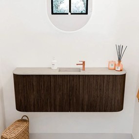 Mondiaz Joya DLux 115cm toiletmeubel ronding links/rechts walnut met wastafel faye midden 1 kraangat opalo