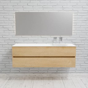 Zaro Sevilla Solid Surface badmeubel 150cm licht eiken zonder kraangat spoelbak rechts met 2 lades