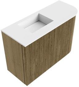 Mondiaz Joya 60cm toiletmeubel ronding rechts dusk met wastafel faye links 1 kraangat talc