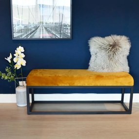 House of Rebels Bankje - Glossy - Velvet  - Okergeel - 121cm - House of Rebels