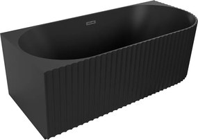 Mexen Gia vrijstaande hoekbadkuip geribbeld links 170 x 80 cm, zwart mat, zwarte overloop - 52701708071L-70