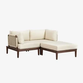 Giulia 2-delige Modulaire Bank Met 2 Hoekfauteuils En Voetenbank In Acaciahout Beige – Crème - Sklum