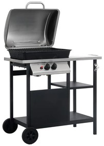 vidaXL Gasbarbecue met 3-laags zijtafel zwart en zilverkleurig