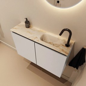 Mondiaz Ture DLux toiletmeubel 80cm linen met wastafel frappe rechts met kraangat