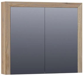 Saniclass Massief eiken Spiegelkast - 80x70x15cm - 2 links/rechtsdraaiende spiegeldeuren - Hout Vintage oak 70541VOG