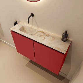 Mondiaz Ture DLux toiletmeubel 80cm fire met wastafel frappe links zonder kraangat