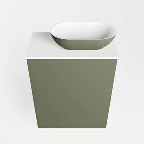 Mondiaz Fowy toiletmeubel 40cm army met legergroene waskom rechts en kraangat