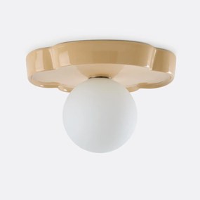 Plafondlamp of wandlamp in de vorm van een bloem, van keramiek en opaline glas, diameter 30,3 cm, HO
