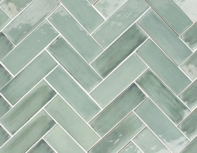 Wandtegel visgraat groen Sartoria Tbrick 16x5cm eucalyptus glans gerectificeerd