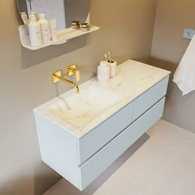 Mondiaz Vica DLux badmeubel 120cm clay 4 lades met wastafel opalo links zonder kraangat