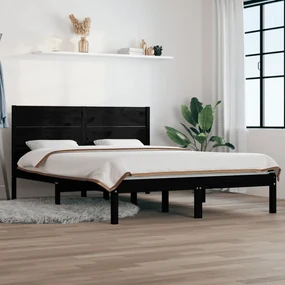 vidaXL Bedframe massief grenenhout zwart 160x200 cm