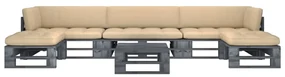 vidaXL 6-delige Loungeset pallet met kussens grijs geïmpregneerd hout