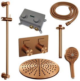 Brauer Copper Edition thermostatische inbouw regendouche met 3 standen handdouche, plafondarm, glijstang en hoofddouche 30cm set 72 koper geborsteld PVD