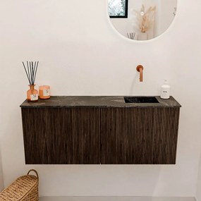 Mondiaz Joya DLux 100cm toiletmeubel walnut met wastafel faye rechts zonder kraangat lava