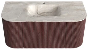 Mondiaz Kurve-dlux 100cm badmeubel ronding links/rechts ruby met 1 lade en 2 deuren en wastafel grunne midden 1 kraangat frappe