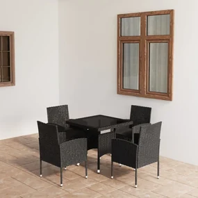 vidaXL 5-delige Tuinset poly rattan zwart