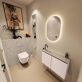 MONDIAZ TURE-DLUX 80cm toiletmeubel Rosee. EDEN wastafel Opalo positie links. Met 1 kraangat. TUREDX80ROSL1OPA