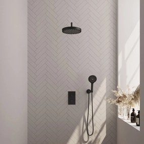 Brauer Stripe inbouw regendouche met 25cm hoofddouche, gebogen muurarm en 3 standen handdouche set 17 zwart mat
