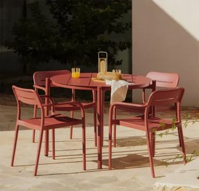 Ronde Tafelset Ø110 Cm In Aluminium Elton En 4 Stapelbare Tuinstoelen In Polypropyleen Graneli Terracota - Sklum