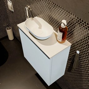 Mondiaz Fowy toiletmeubel 50cm clay met lichtgrijze waskom links en kraangat