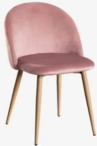 Kana Gestoffeerde Eetkamerstoelen Set Van 2, Staal Natuurlijk Hout & Fluwelen Blush & Fluwelen - Sklum