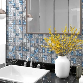 vidaXL Mozaïektegels 22 st zelfklevend 30x30 cm glas grijs en blauw