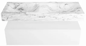 Mondiaz Alan DLux badmeubel 120cm talc 1 lade met wastafel glace dubbel 2 kraangaten