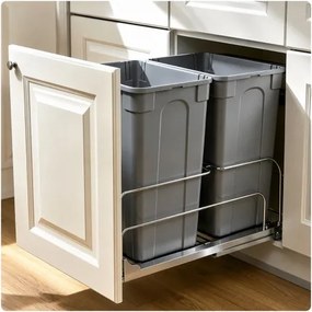 VEVOR Uittrekbare afvalbak (35 qt x2), dubbele onderbouwafvalbak voor in de keuken, prullenbak met deurset en soft-close schuif, voor keukenkastspoelbak onder het aanrecht (grijs)
