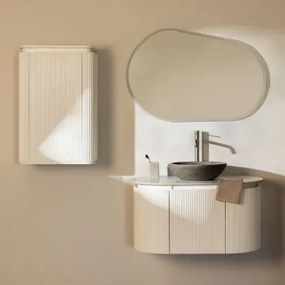 Carsone Houten Badkamermeubelset Wit & Wit & Rond Grijs Cement Ø40 Cm Tarsis & Ovaal Led En Anticondens 100x65 Cm Meunier & Geborsteld - Sklum