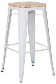 Lix 75cm Hoge Kruk In Staal En Hout Wit & Natuurlijk Hout - Sklum
